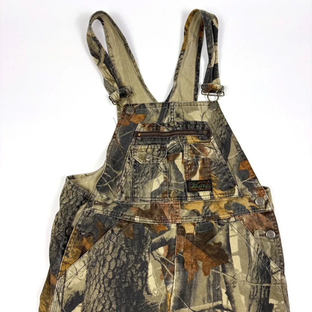 VTG Liberty‎ Realtree Hardwoods Camo Overalls YOUTH Sz 14 R Green Brown Camping